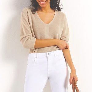 GERARD DAREL Metallic Shimmer V-Neck Sweater Medium